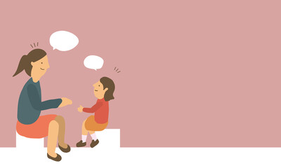 お母さんと子供　親子の会話のイラストレーション　フレーム