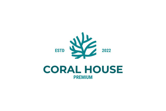 Blue Coral Reef Logo Underwater Tropical Design