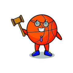 Cute cartoon mascot character wise judge basketball wearing glasses and holding a hammer with cute modern style design