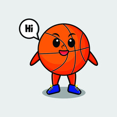 Cute cartoon basketball character with happy expression in modern style design 