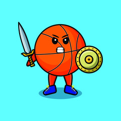 Cute cartoon character Basketball holding sword and shield