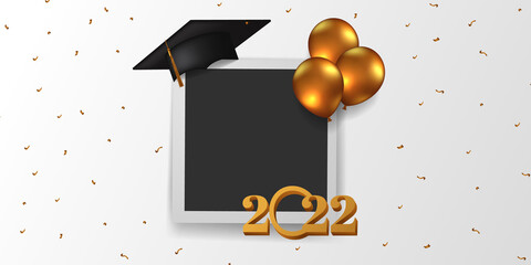 class of 2022 congratulation graduation with golden balloon with photo frame banner template © andinur