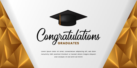 Happy graduation congratulation with 3d graduation cap and golden background for college university banner template © andinur