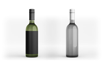 Red wine bottle mockup with empty label isolated on white background. 3d rendering.