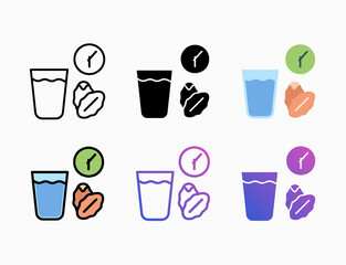 Iftar icon set with different styles. Style line, outline, flat, glyph, color, gradient. Editable stroke and pixel perfect. Can be used for digital product, presentation, print design and more.