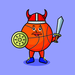 Cute cartoon character Basketball viking pirate with hat and holding sword and shield