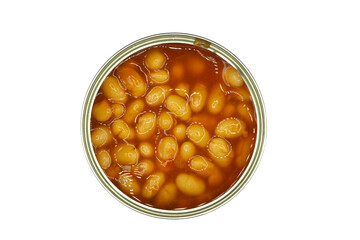 baked beans in can isolated on white background
