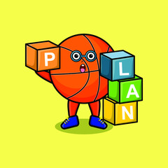 Cute cartoon basketball businessman stacking plan box in 3d modern style design