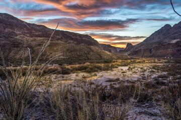 View of the confluence of Madera Canyon and The Rio Grande River, Big Bend Ranch State Park, Texas