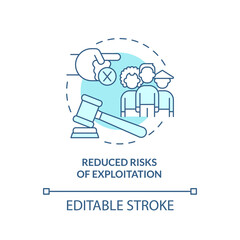 Exploitation reduced risks turquoise concept icon. Legalizing immigrants good impact abstract idea thin line illustration. Isolated outline drawing. Editable stroke. Arial, Myriad Pro-Bold fonts used