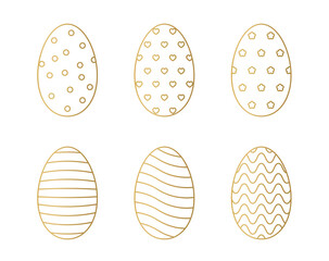 set of golden easter eggs in different patterns- vector illustration