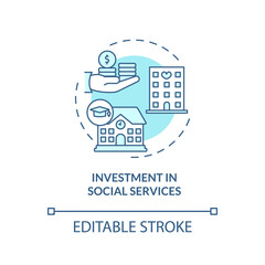 Obraz premium Investment in social services turquoise concept icon. Legalize unauthorized migrants abstract idea thin line illustration. Isolated outline drawing. Editable stroke. Arial, Myriad Pro-Bold fonts used