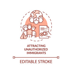 Attract unauthorized aliens terracotta concept icon. Legalizing migrants bad impact abstract idea thin line illustration. Isolated outline drawing. Editable stroke. Arial, Myriad Pro-Bold fonts used