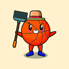 Cute cartoon Agricultural worker basketball with pitchfork vector image cute modern style design 