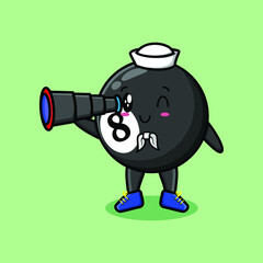 Cute mascot cartoon billiard ball sailor with hat and using binocular cute modern style design