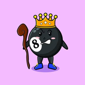 recommend clip art: Cute cartoon billiard ball mascot as wise king with golden crown and wooden stick