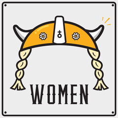 Creative toilet sign with women viking helmet. Vector WC symbol icon illustration