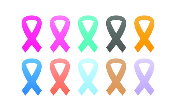 Cancer Ribbon. Set of different color ribbon on white background. Awareness Ribbons - Set of realistic vector awareness ribbons.  World Cancer Day.