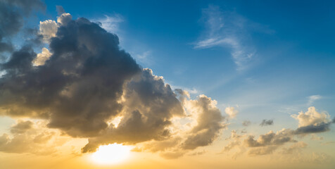 Fototapeta na wymiar Sunset sky clouds with orange sunlight in the evening 
