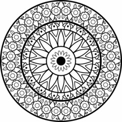 Simple Floral Mandala pattern black and white .Coloring book page.