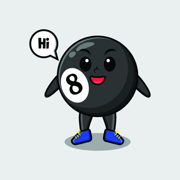 recommend clip art: Cute cartoon billiard ball character with happy expression in modern style design 