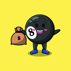 Cute cartoon Crazy rich billiard ball with money bag shaped funny in modern design