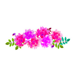 flower watercolor illustration isolated on white background.  Floral element with leaves on white background. 