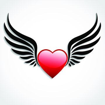 3d glossy heart with wings / vector illustration