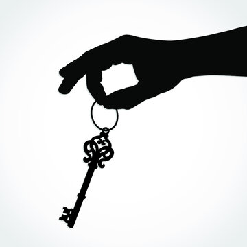 silhouette hand hold old key / vector illustration