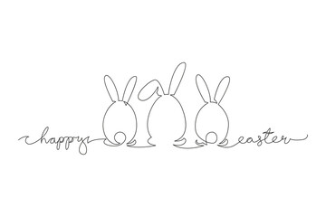 Have Yourself a Very Happy Easter. Easter Bunny illustration continuous line drawing. Vector illustration.