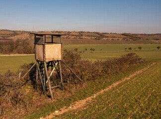 Hunter's stand at an agricultural field