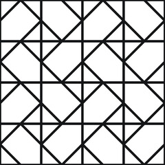 Simple line art repeating squares and rectangles tile pattern of black diagonal outlines on a white background, geometric vector illustration