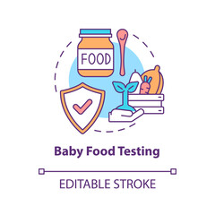 Baby food testing concept icon. Expertise in food market abstract idea thin line illustration. Detecting heavy metals. Isolated outline drawing. Editable stroke. Arial, Myriad Pro-Bold fonts used
