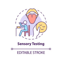Sensory testing concept icon. Food samples evaluation abstract idea thin line illustration. Appearance and smell test. Isolated outline drawing. Editable stroke. Arial, Myriad Pro-Bold fonts used - obrazy, fototapety, plakaty
