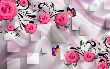 3d rose flower wallpaper and butterfly 3d background