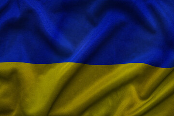 Ukraine national fabric flag closeup 