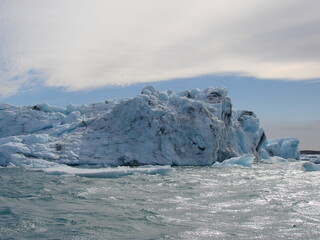 Glacial lagoon in Iceland. Iceland tourist attractions. Arctic glacier. Ocean glaciers.