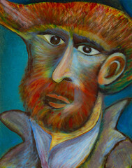 Oil painting of Gogh, face close-up 