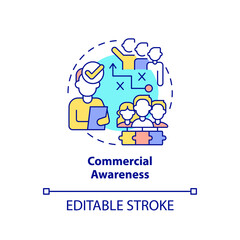 Commercial awareness concept icon. Company business involvement. HR skills abstract idea thin line illustration. Isolated outline drawing. Editable stroke. Arial, Myriad Pro-Bold fonts used