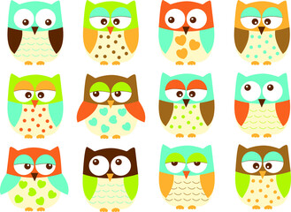 Fototapeta premium Owls, Birds, blue, green, boy