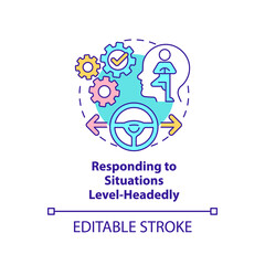 Responding to situations level-headedly concept icon. Crisis management. HR skills abstract idea thin line illustration. Isolated outline drawing. Editable stroke. Arial, Myriad Pro-Bold fonts used