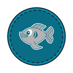 Decorative badges of cute fish swimming in their environment with border