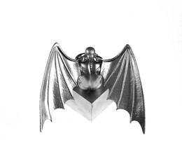 silver devil with wings isolated on white background
