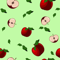 Vector pattern. Apples. Apple pattern. Apples with leaves pattern.