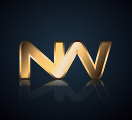 Modern Initial logo 2 letters Gold simple in Dark Background with Shadow Reflection NW