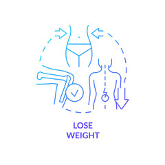 Lose weight blue gradient concept icon. Keeping joints healthy tip abstract idea thin line illustration. Decreasing pain. Aerobic exercises. Isolated outline drawing. Myriad Pro-Bold font used