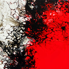 Fluid art abstract background red white black