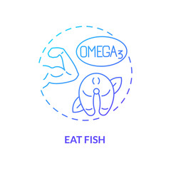 Obraz premium Eat fish blue gradient concept icon. Natural relief from arthritis pain advice abstract idea thin line illustration. Omega fatty acids. Isolated outline drawing. Myriad Pro-Bold font used