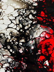 Fluid art abstract background red white black