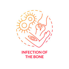Infection of bone red gradient concept icon. Common joint condition abstract idea thin line illustration. Osteomyelitis symptoms. Isolated outline drawing. Myriad Pro-Bold font used